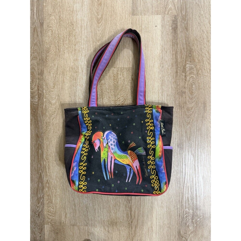Vintage Laurel Burch Colorful Horses Tote Purse Pheobe Buffay 90s Boho Art